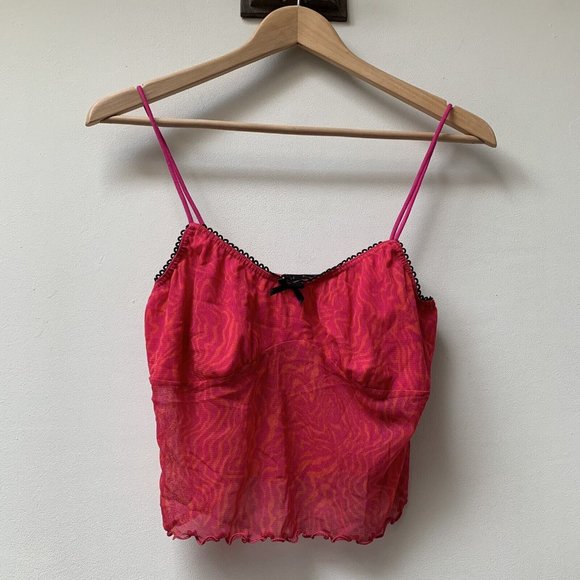 Urban Outfitters Pink Orange Mesh Button Up Top & Cropped Vest Size Large - Picture 3 of 16